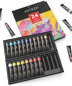 ARTEZA Oil Paint, Set of 24 Colors/Tubes (24x12ml/0.4oz) with Storage Box, Rich Pigments, Vibrant, Non Toxic Paints for The Professional Artist, Hobby Painters & Kids, Ideal for Canvas Painting