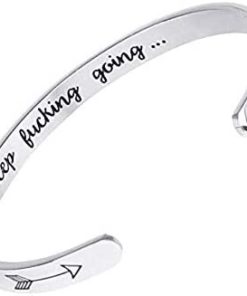 Axgo Inspirational Bracelets for Women Personalized Gift for Her Engraved Mantra Cuff Bangle, Silver