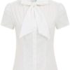 Belle Poque Summer Short Sleeve Office Button Down Blouse Stripe Shirt Tops with Bow Tie BP573