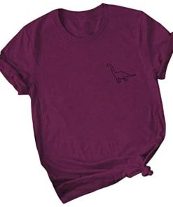 Fullyday Women's Casual Short Sleeve T-Shirt, Summer Casual Dinosaur Print Slim Cotton O-Neck Top for Ladies Teen Girls