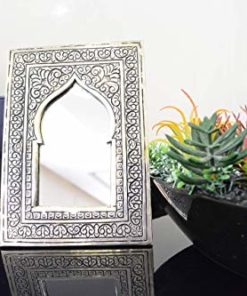 Gift Ideas for Women Mirror Clearance Handmade Mirror covered Silver Metal Engraved by Hand 6.7 Inch on 4.7 Inch Hanging Moroccan Wall Decor Perfect Piece for Home Design Handbag Mirror for Makeup