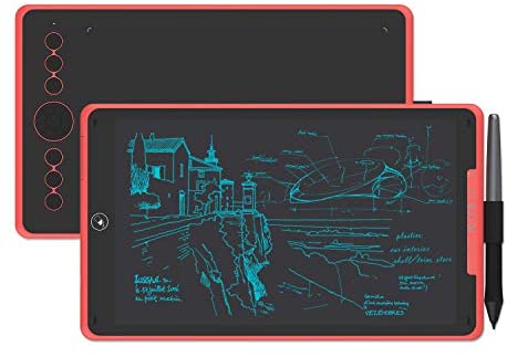 HUION Inspiroy Ink H320M Graphics Drawing Tablet, Dual-Purpose LCD Writing Tablet 8192 Pen Pressure Battery-Free Stylus Tilt Function Android Supported with Sleeve Bag (Coral Red)