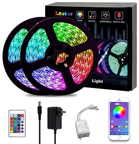 LED Strip Lights, L8star Color Changing Rope Lights 32.8ft(10m) SMD 5050 RGB Light Strips with Bluetooth Controller Sync to Music Apply for TV, Bedroom, Party and Home Decoration (32.8ft)