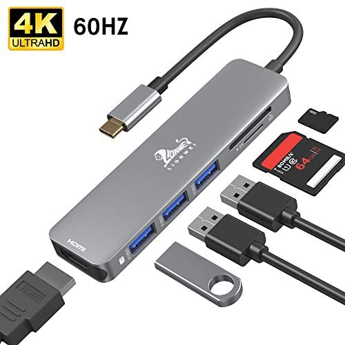LIONWEI Adapters for MacBook Pro 2020/2019/2018/2017/2016 Dongle, 6 in 1 Multiport USB C Hub HDMI Adapter for MacBook Pro/Air Adapter with HDMI 4K@60Hz, USB 3.0, PD Charging, SD/TF Card Readers