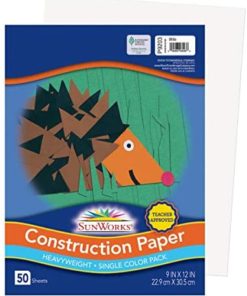 SunWorks Construction Paper, White, 9" x 12", 50 Sheets
