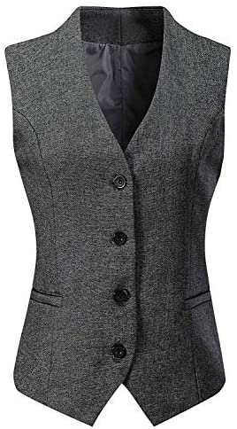 Vocni Women's Fully Lined 4 Button V-Neck Economy Dressy Suit Vest Waistcoat
