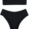 ZAFUL Women's High Cut Bandeau Bikini Set Strapless Solid Color 2 Pieces Bathing Suit Swimsuit